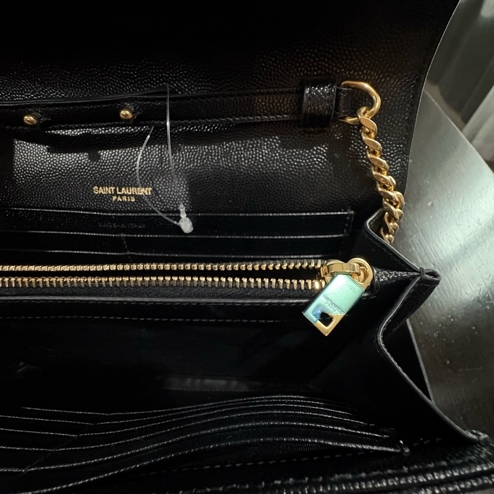 Yves Saint Laurent Black Chevron Leather Clutch with Gold Chain - Picture 4 of 4